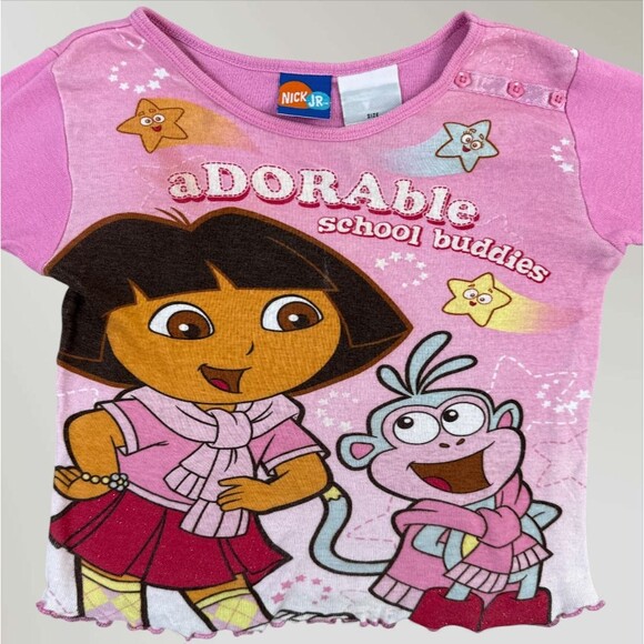 Vintage Dora the Explorer Shirt Nick Jr. Long Sleeve Pink Y2K 100% Cotton Size 6 - Picture 2 of 7